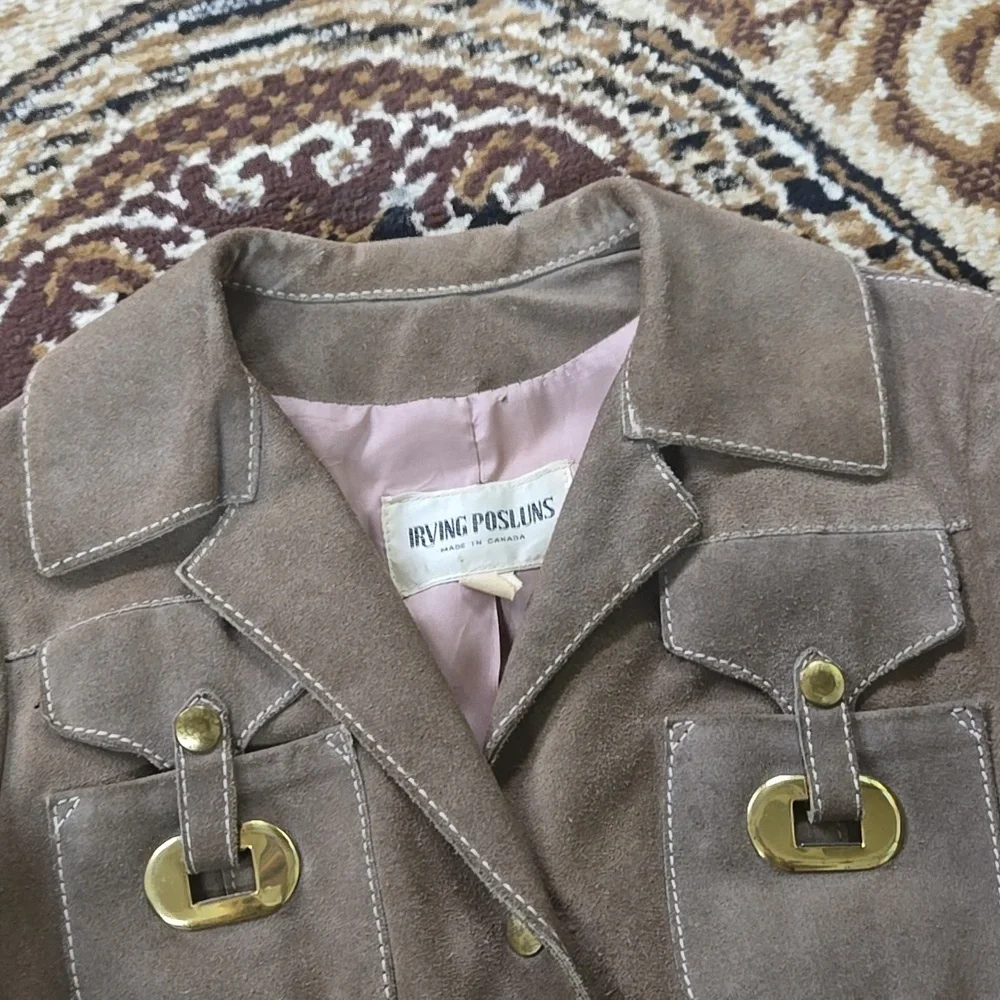 Irving Posluns 1970s Suede Coat Leather Jacket with Gold Hardware 70s Retro Fall - Picture 14 of 16